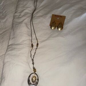 Ruby Rd. Gold-Tone Layered Pendant Necklace with Hammered Teardrop Earrings